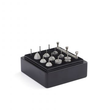 TALIA Opus Little Black Box, 9 charm set, studded with black and white Diamond cut CZ