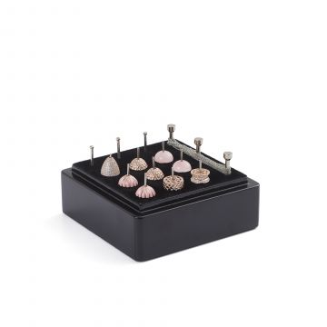 TALIA Opus Little Black Box, 9 charm Rose Gold set, studded with white Diamond cut CZ